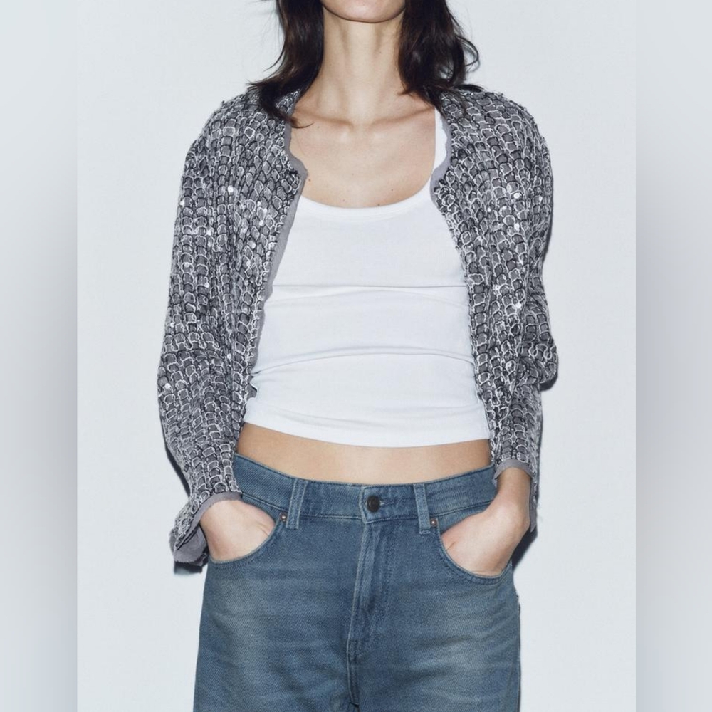 Zara ZW Limited Collection Textured Sequin Jacket - Picture 2 of 11